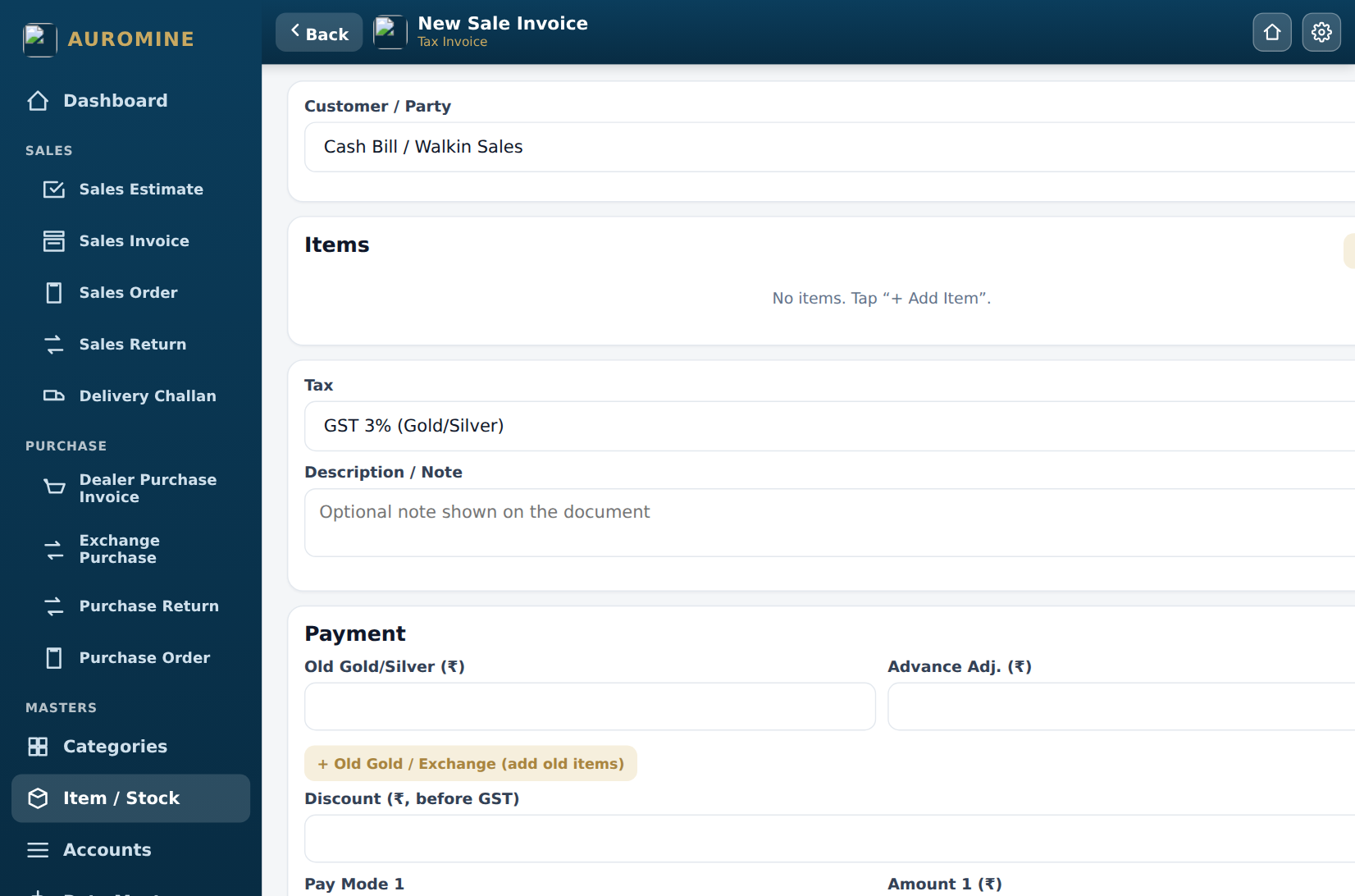 New sale invoice